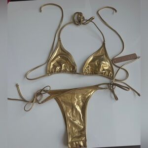 SKIMS Metallic Gold Bikini Set